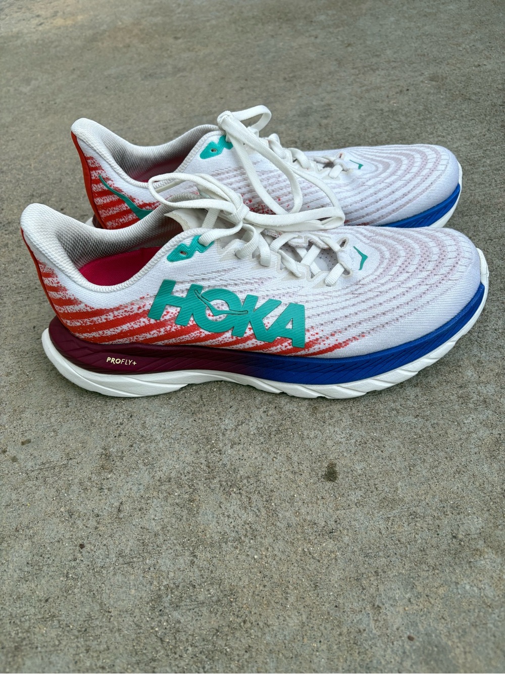 Hoka One One Mach 5 Running Shoes - White / Flame / Scuba Blue - Womens 9.5